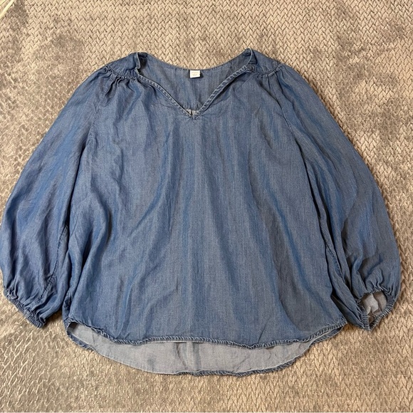 Old Navy women’s blue denim-look super soft flowy long bell sleeve tunic medium - Picture 1 of 11